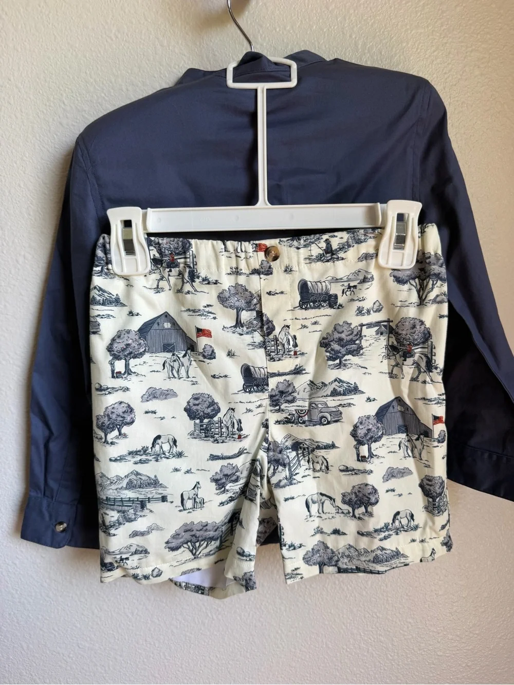 NWT Edgehill Collection Boys Navy Shirt & Toile Print Shorts Set Sz 6
